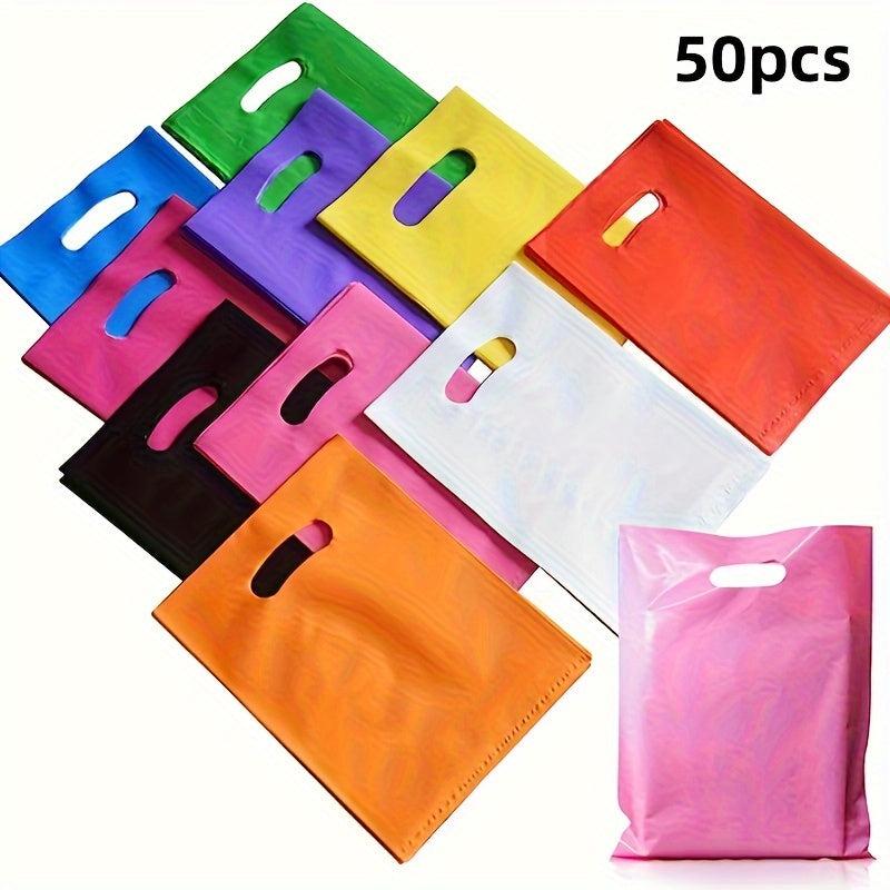 50pcs Colorful Plastic Party Gift Bags with Handles - Bulk Birthday Party Packs