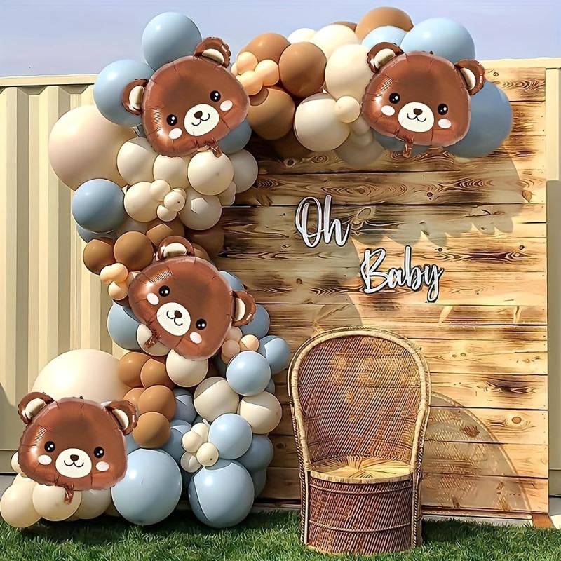 159pcs Bear Balloon Set Brown Coffee Latex Balloon Chain For Birthday Party