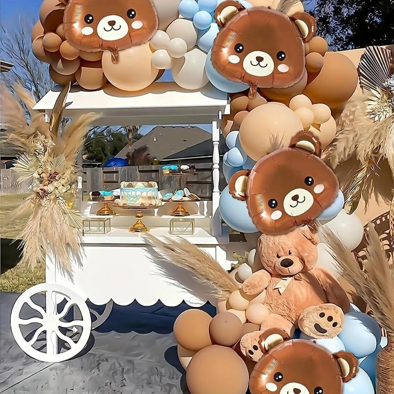 159pcs Bear Balloon Set Brown Coffee Latex Balloon Chain For Birthday Party