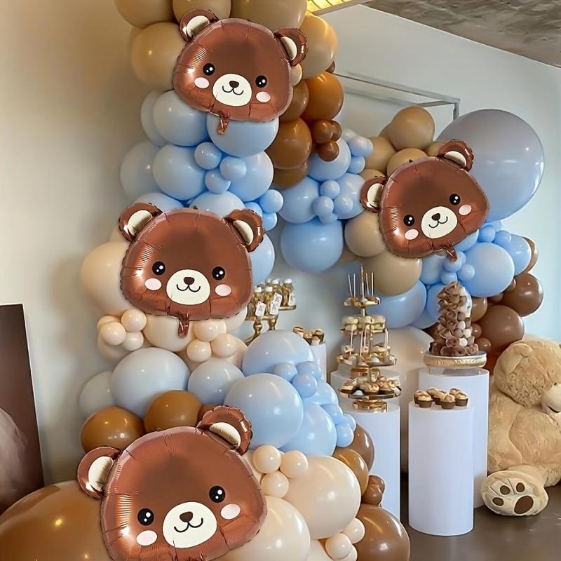 159pcs Bear Balloon Set Brown Coffee Latex Balloon Chain For Birthday Party
