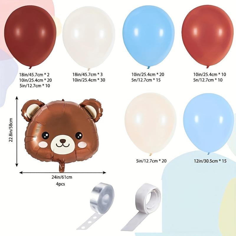 159pcs Bear Balloon Set Brown Coffee Latex Balloon Chain For Birthday Party