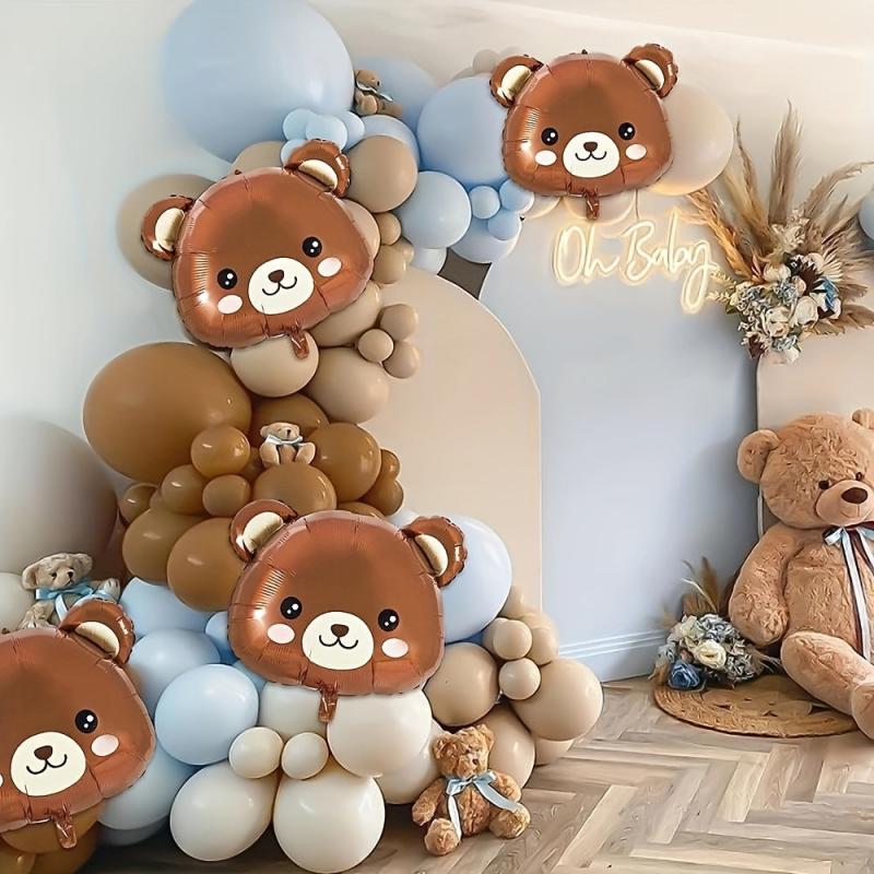 159pcs Bear Balloon Set Brown Coffee Latex Balloon Chain For Birthday Party