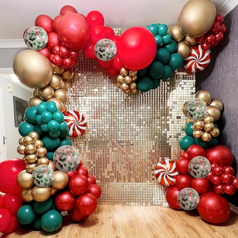 120pc Christmas Balloons Garland Kit Red Green Golden Confetti Party Decor
