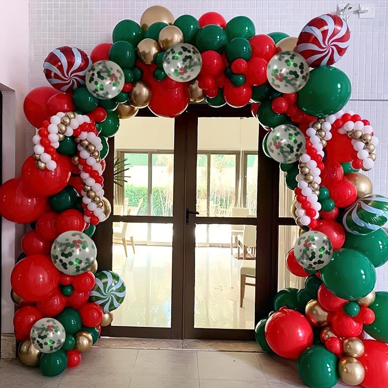 120pc Christmas Balloons Garland Kit Red Green Golden Confetti Party Decor