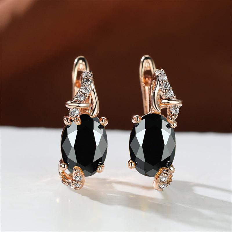 Golden Oval Cut Red Pink Stone Drop Earrings Anniversary Claw Jewelry