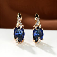 Golden Oval Cut Red Pink Stone Drop Earrings Anniversary Claw Jewelry