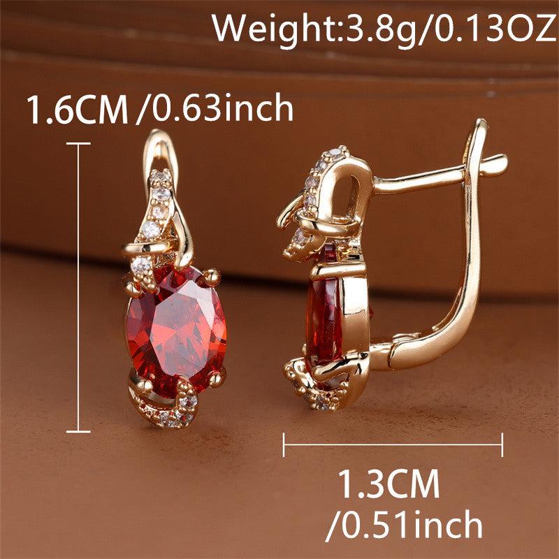 Golden Oval Cut Red Pink Stone Drop Earrings Anniversary Claw Jewelry