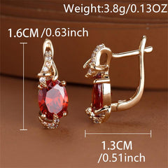 Golden Oval Cut Red Pink Stone Drop Earrings Anniversary Claw Jewelry