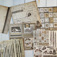 Vintage Alphabet Stamps Set w/ Inks, Pens & Papers - DIY Scrapbook Crafts