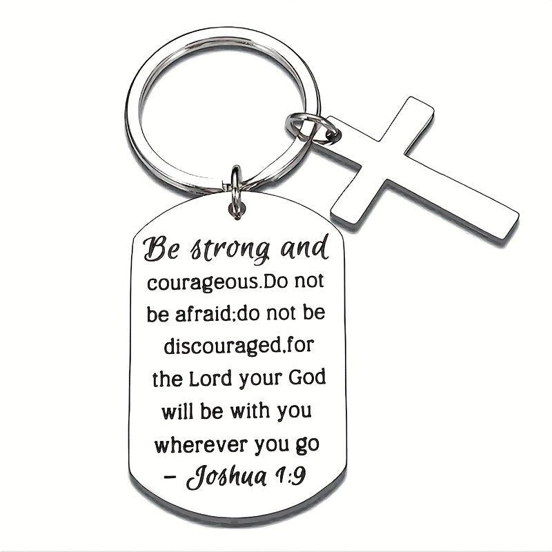 Christian Inspirational Keychain Be Strong & Courageous Religious Jewelry