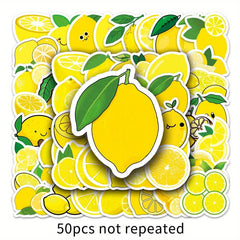 50 Lemon Fruit Waterproof Stickers DIY Laptop Skateboard Party Decoration