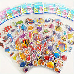 3D Cartoon Sea Fishes Animal Stickers Pack - Waterproof Ocean World Decal Toys