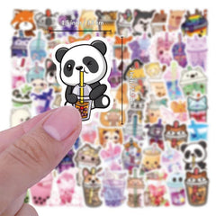 72pcs Milk Tea Animals Love Doodle Cartoon Waterproof Stickers