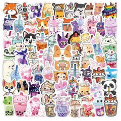 72pcs Milk Tea Animals Love Doodle Cartoon Waterproof Stickers