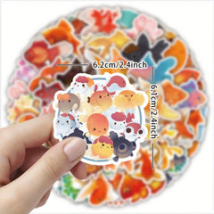 50pcs Cartoon Goldfish Waterproof Stickers For Laptop Water Bottle Luggage