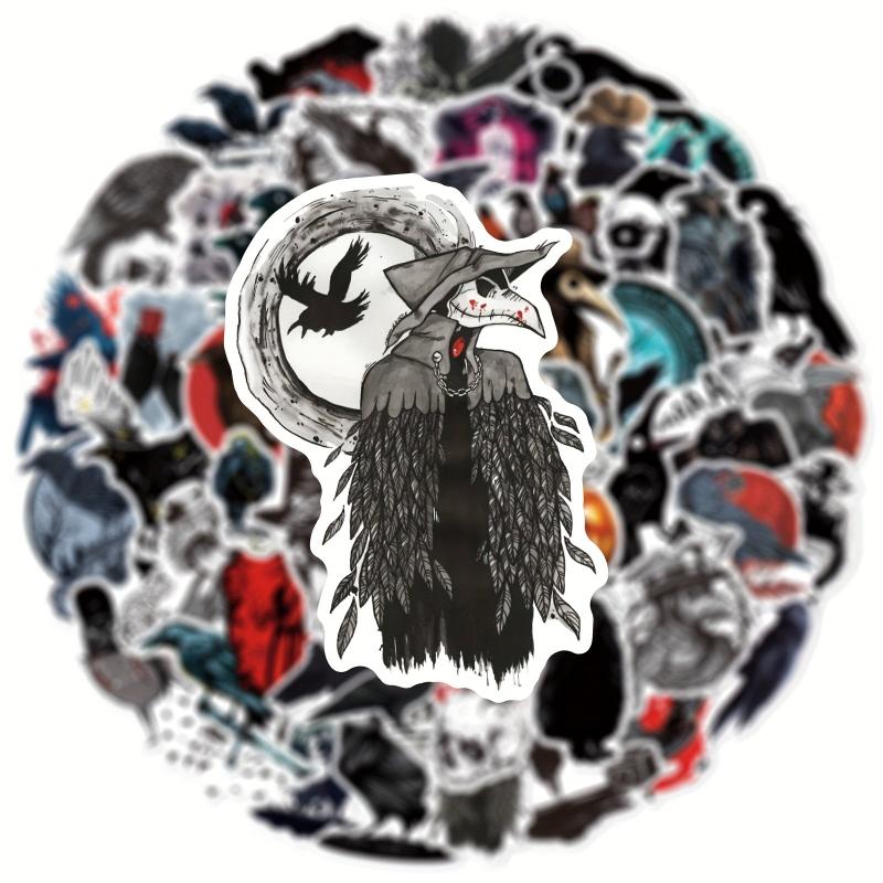 50pcs Stylish Crow Graffiti Stickers for Skateboard Helmet Motorcycle Waterproof