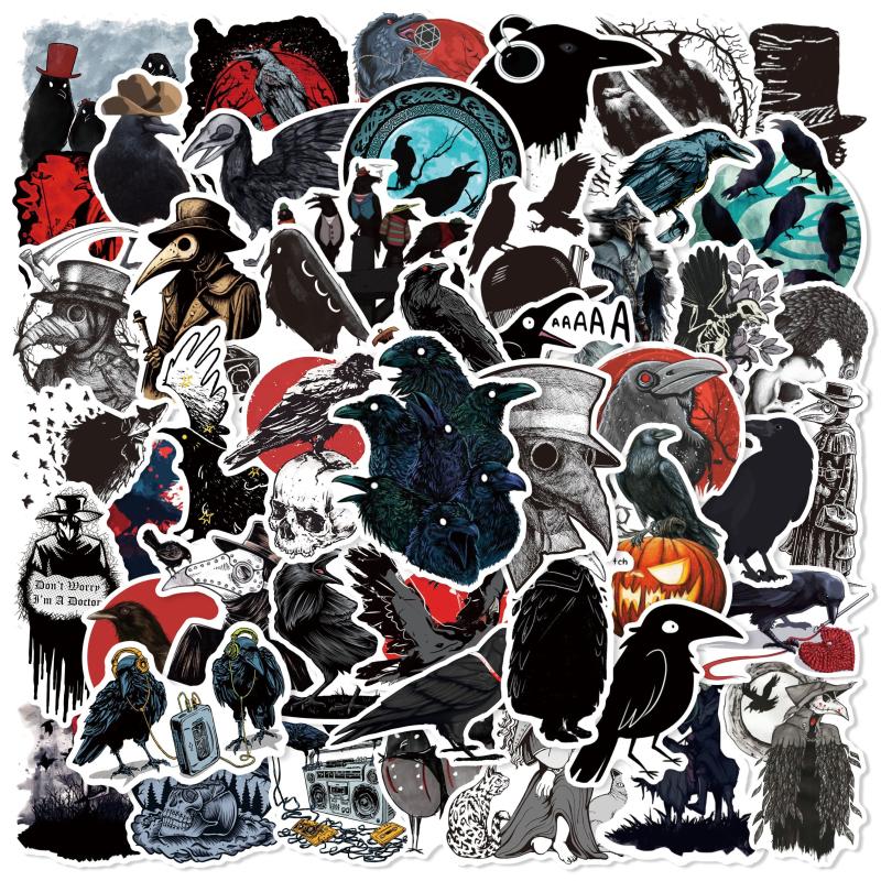 50pcs Stylish Crow Graffiti Stickers for Skateboard Helmet Motorcycle Waterproof