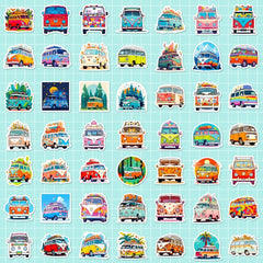 50pcs Cartoon Flower Car Bus Stickers for Kids Education