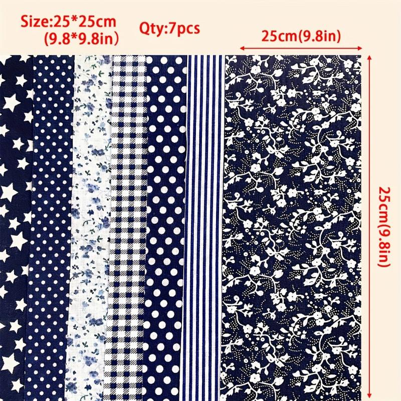 7pcs 24 89 24 Navy Cotton Quilted Fabric Bundles For Handcraft DIY
