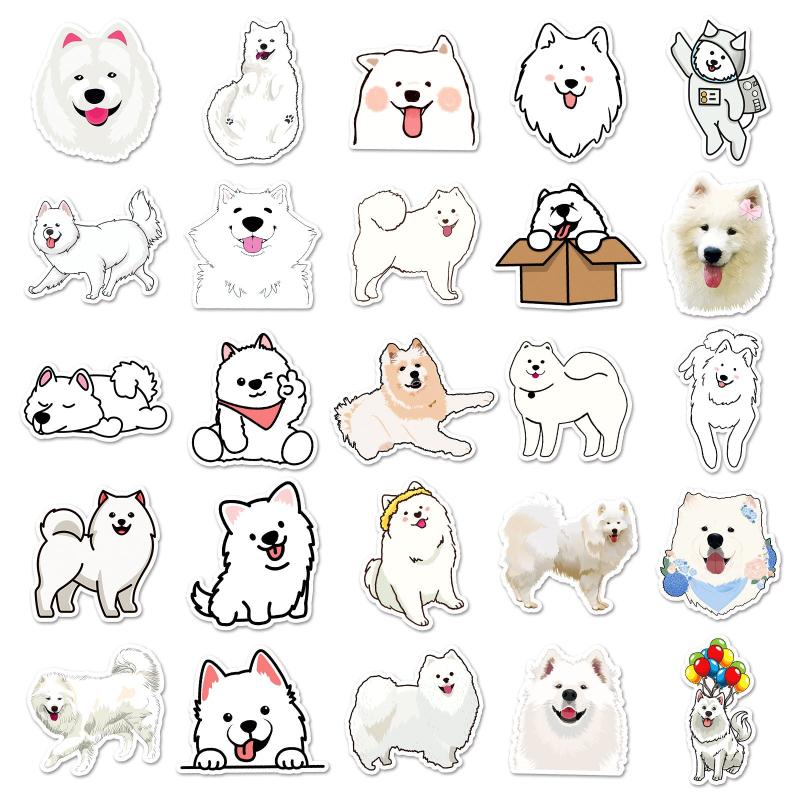 50pcs Dog Samoyed Waterproof Stickers for Motorcycle Laptop Helmet