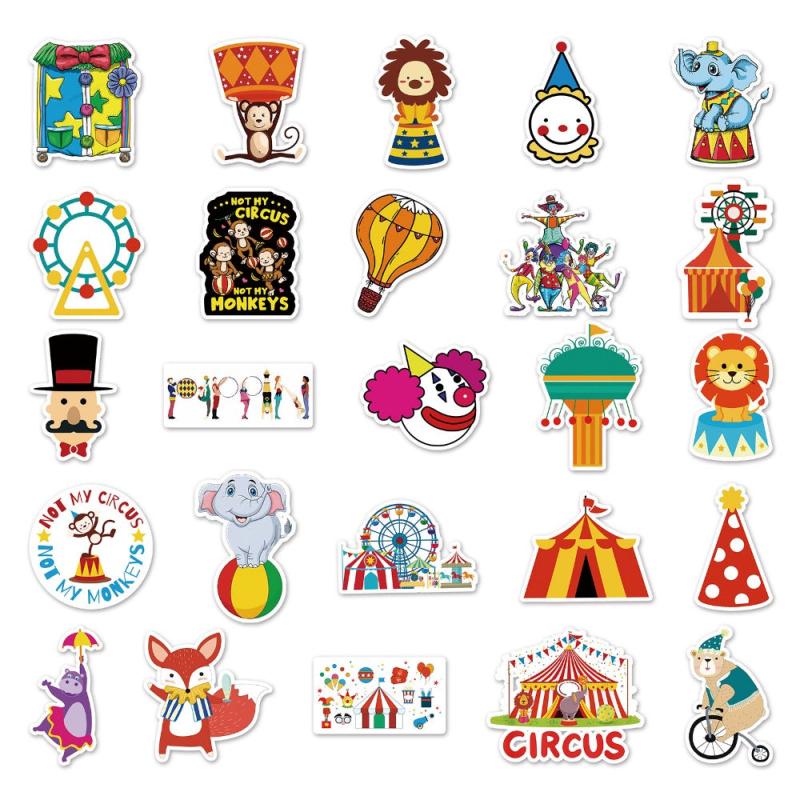 50pcs Circus Troup Series Waterproof Graffiti Stickers for Motorcycle Laptop