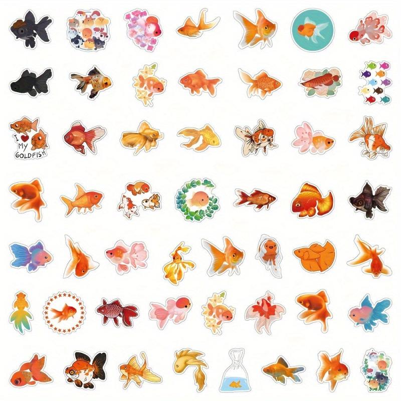 50pcs Goldfish Cartoon Waterproof Stickers for Laptop Water Bottle Luggage