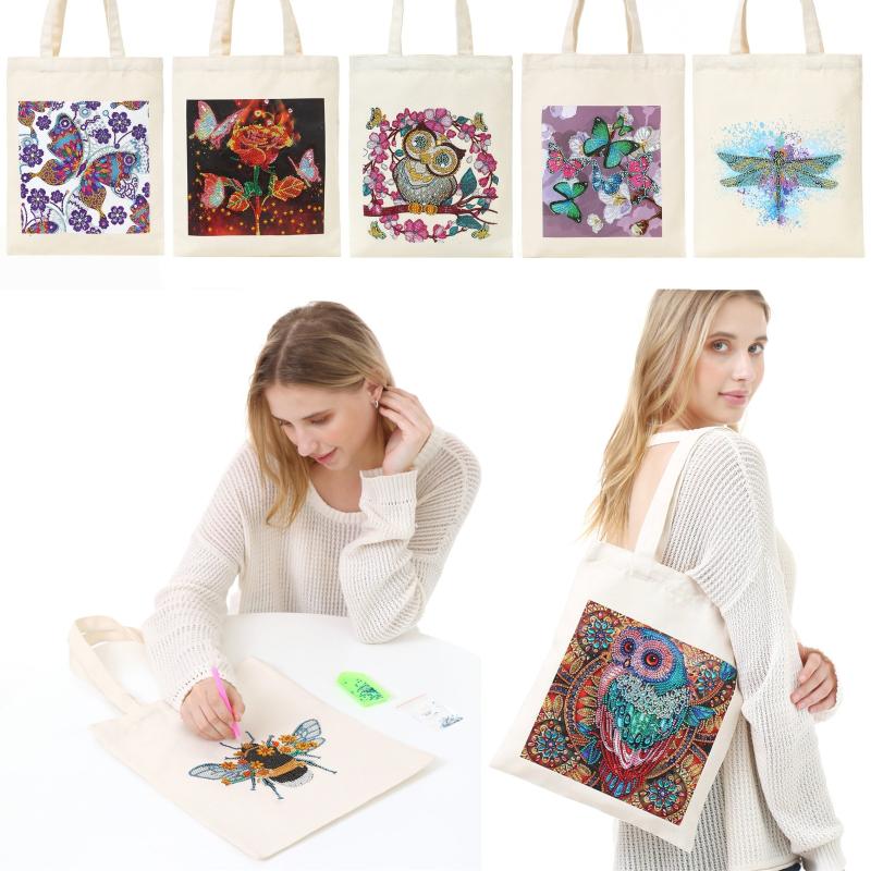 DIY Diamond Painted Canvas Bag 5D Crystal Cross Stitch Painted Handbag