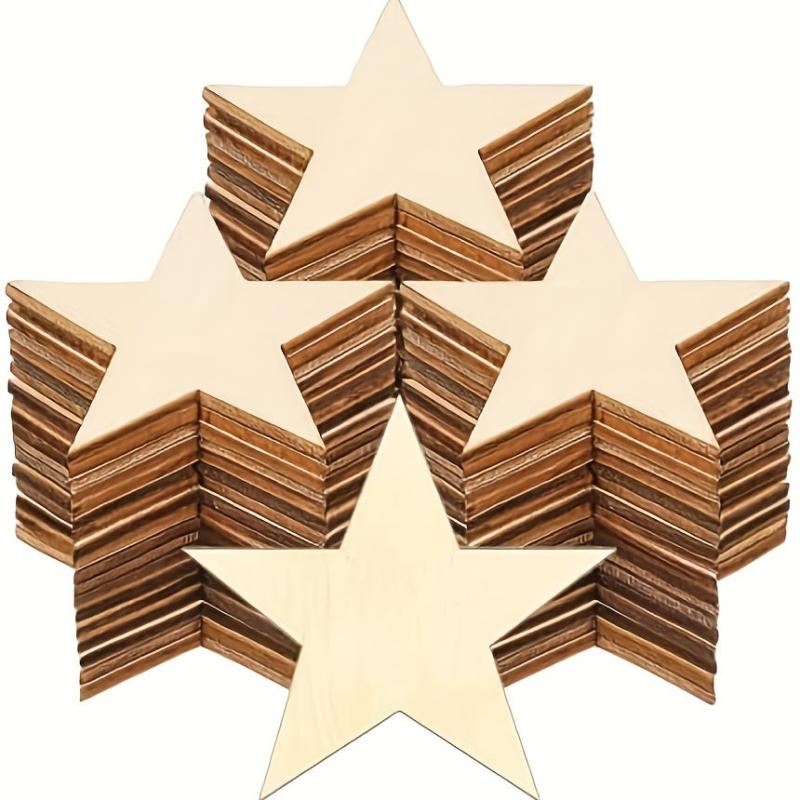 10pcs Wooden Star Decorations - Christmas Parties & DIY Crafts - Wood Slices 2in
