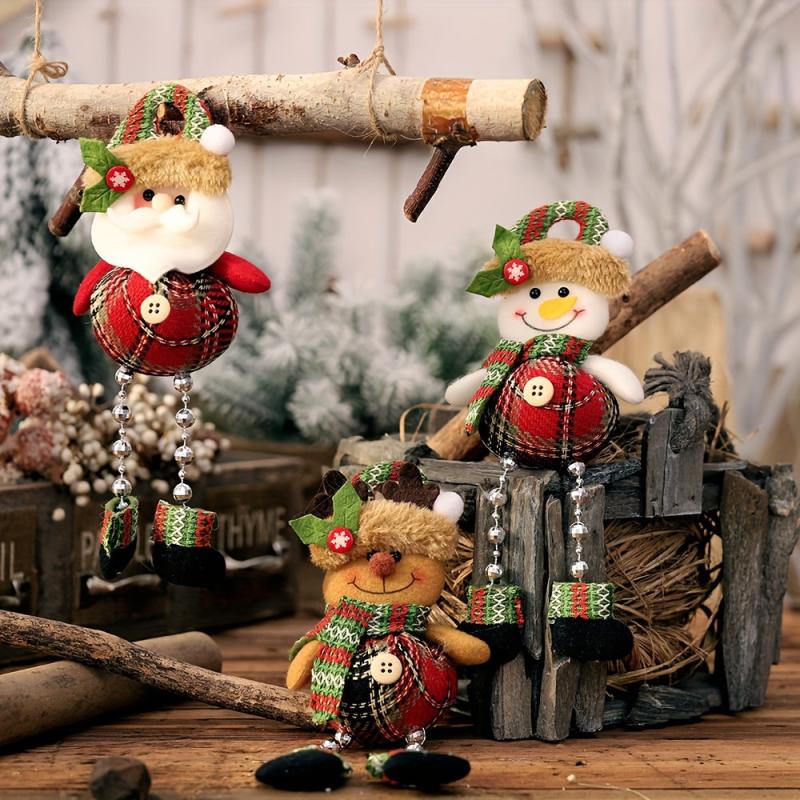 Plaid Bead Leg Pendant Doll Christmas Window Decoration