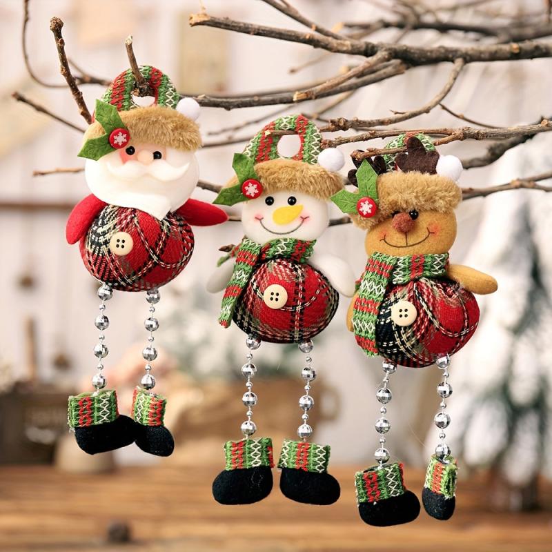 Plaid Bead Leg Pendant Doll Christmas Window Decoration