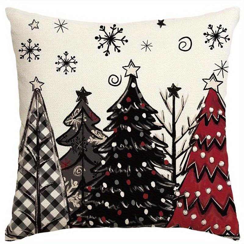 Christmas Joy Xmas Trees Red Throw Pillow Covers