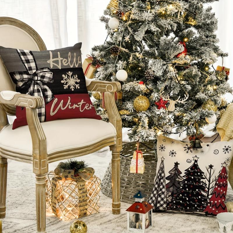 Christmas Joy Xmas Trees Red Throw Pillow Covers
