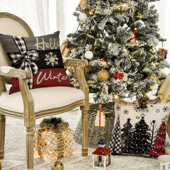 Christmas Joy Xmas Trees Red Throw Pillow Covers