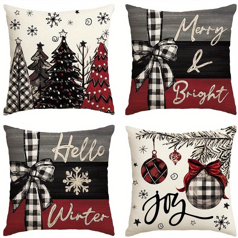 Christmas Joy Xmas Trees Red Throw Pillow Covers