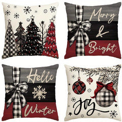 Christmas Joy Xmas Trees Red Throw Pillow Covers