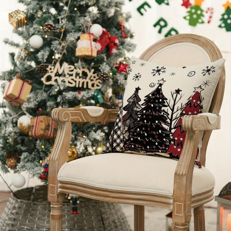 Christmas Joy Xmas Trees Red Throw Pillow Covers
