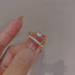 Women Artificial Diamond Open Heart Ring Golden and Silvery