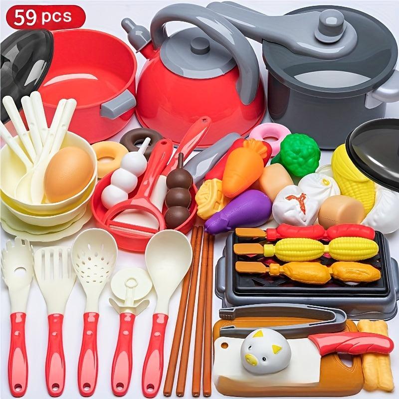 59pcs Kids Play Kitchenware Toy Food Set Baby Kitchen Steamer Cooking