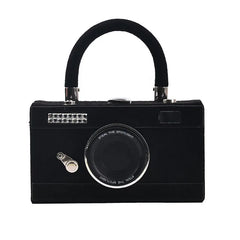 Camera Shape Box Purse Faux Suede Top Handle Crossbody Clutch Bag