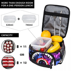 Camouflage Portable Lunch Box Leakproof Shark Teeth Cooler Insulated Lunch Bag