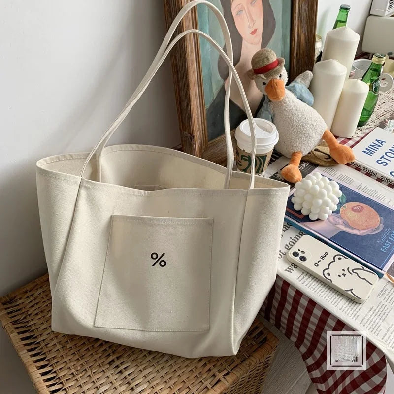 Canvas Shoulder Bag Large Capacity Shopping Tote Print