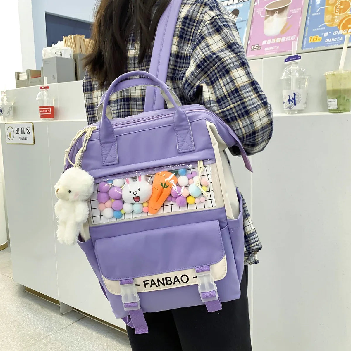 Women Canvas Backpack Waterproof Laptop Backpack 15 Pink