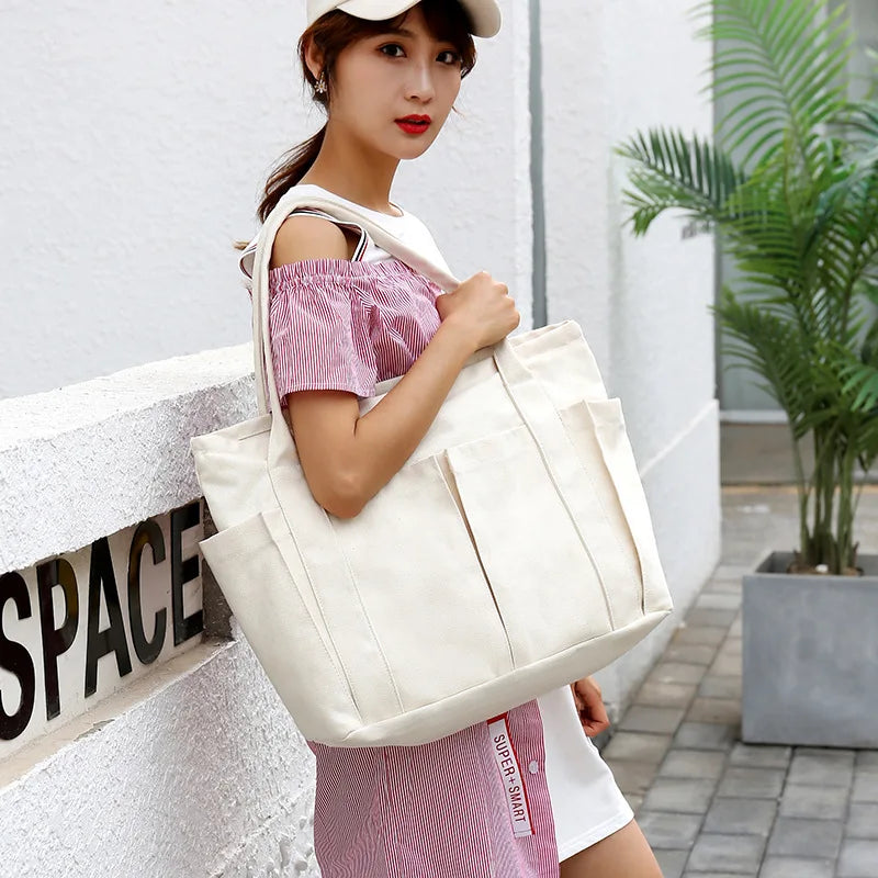 Japanese Style Canvas Shoulder Bag Large Capacity Tote Purse