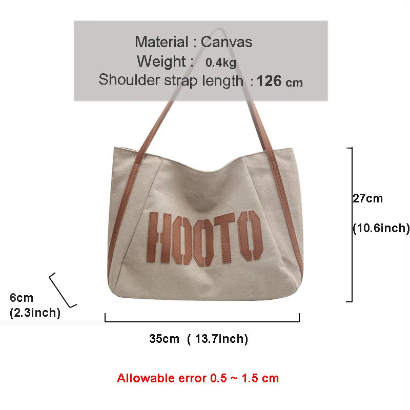 Canvas Bag Women Casual Letter Large Capacity Shoulder Bag