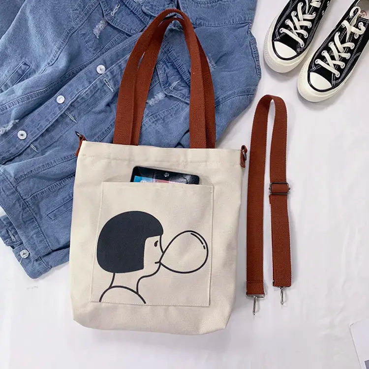 Canvas Messenger Bag Large Capacity Shopping Bag for Women