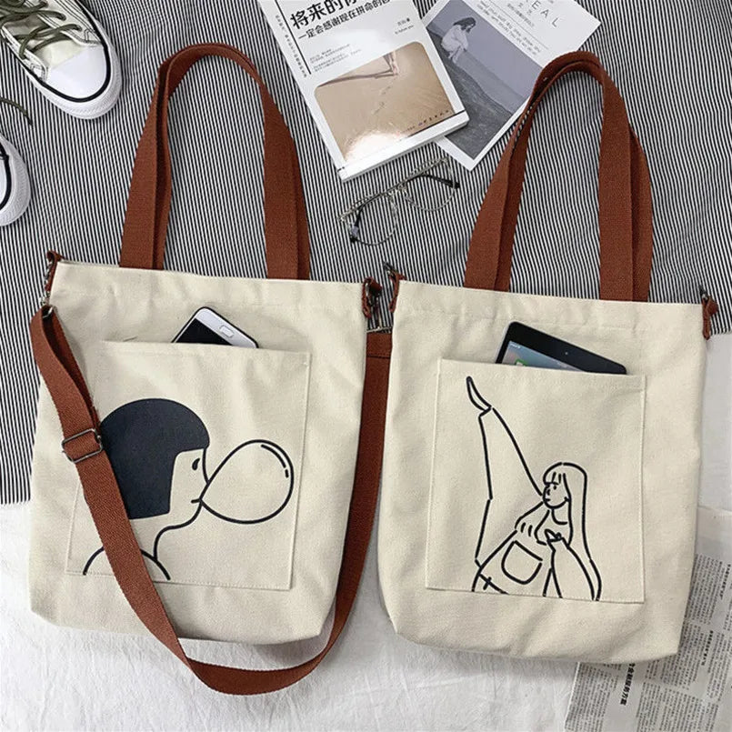 Canvas Messenger Bag Large Capacity Shopping Bag for Women