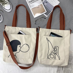 Canvas Messenger Bag Large Capacity Shopping Bag for Women