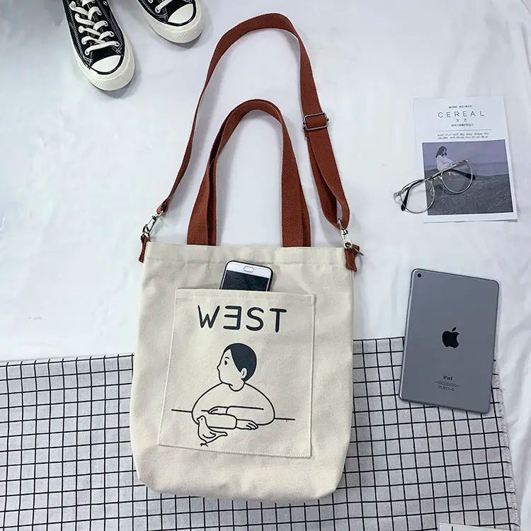 Canvas Messenger Bag Large Capacity Shopping Bag for Women