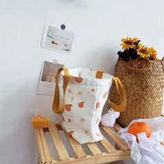 Orange Print Canvas Tote Bag for Women