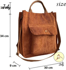Women's Corduroy Shoulder Bag, Top-handle Canvas Handbag